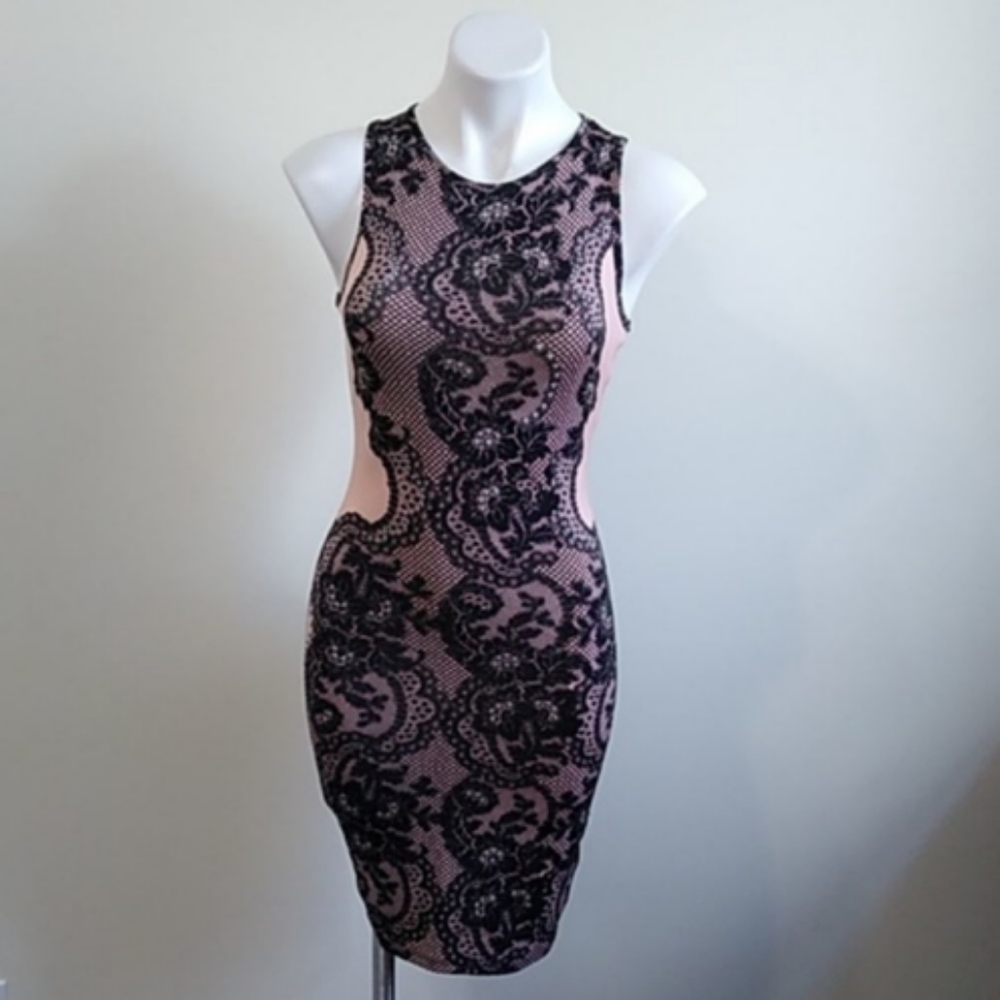 Topshop khaki/black lace body in midi dress 6